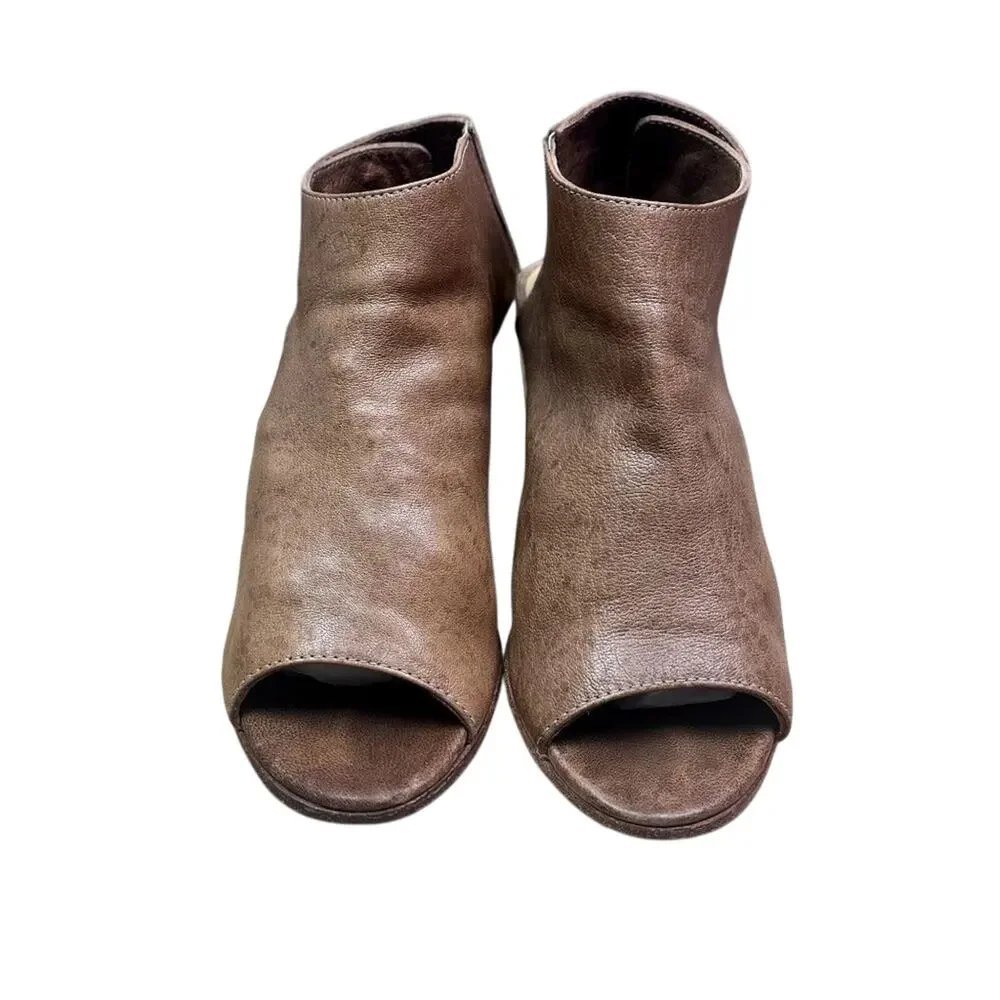 Mimosa Sandal Bootie Women's Size 8.5 Brown Leather Peep Toe 3.5